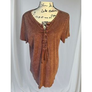 Gilded intent Women's Size XL Brown Short Sleeve Tunic Top Blouse Shirt
